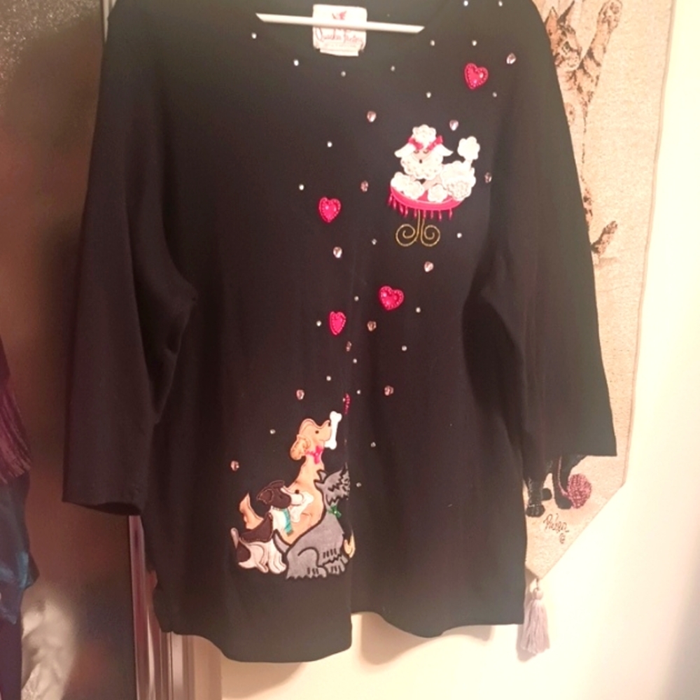 Woman Black Graphic Top By Quaker Factory Size 1X